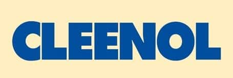 Blue text "CLEENOL" on a beige background.