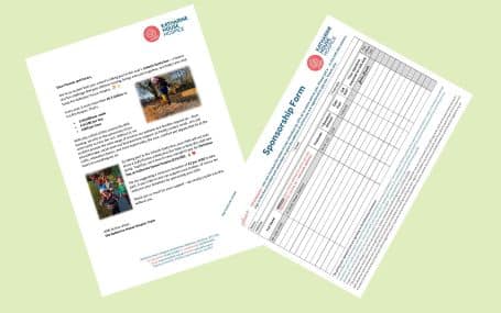 Two documents on a light green background: a letter and a sponsorship form.